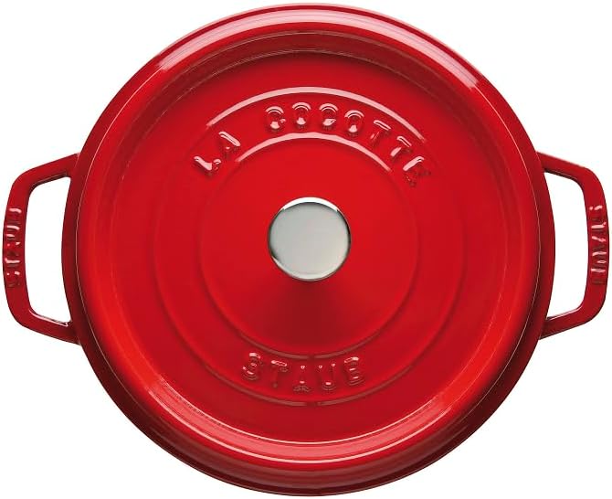 New Staub Cast Iron Round Cocotte, Dutch Oven, 7 - quart (Cherry) - Kidsy