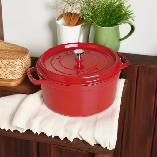 New Staub Cast Iron Round Cocotte, Dutch Oven, 7 - quart (Cherry) - Kidsy