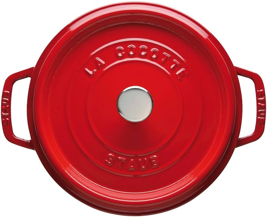 New Staub Cast Iron Round Cocotte, Dutch Oven, 7 - quart (Cherry) - Kidsy