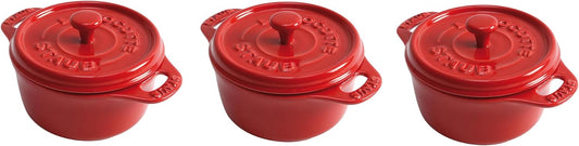 New STAUB Ceramics 3 - Piece Mini Round Cocotte Set (Cherry) - Kidsy