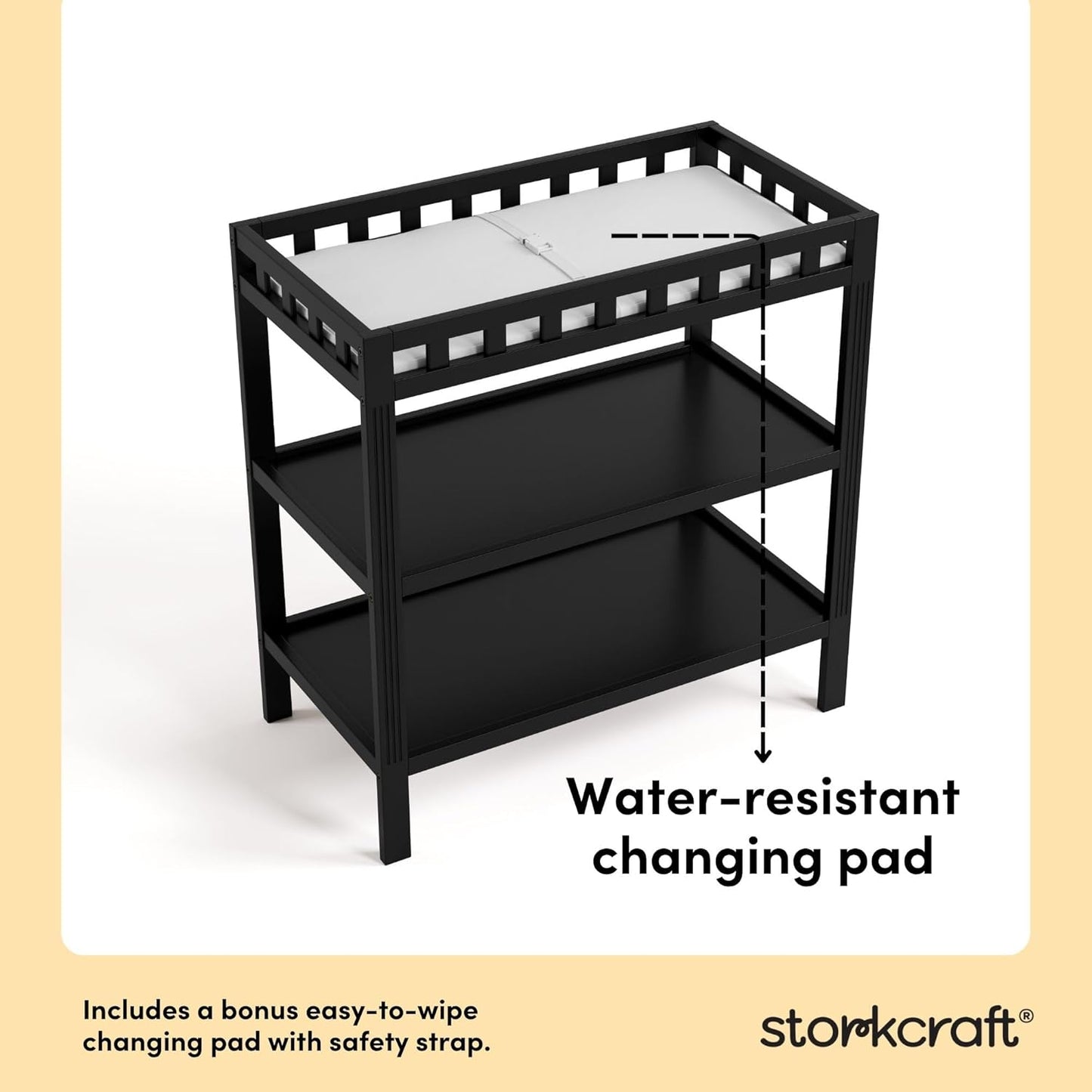 New Storkcraft Morningside Changing Table with Pad (Black) - Kidsy