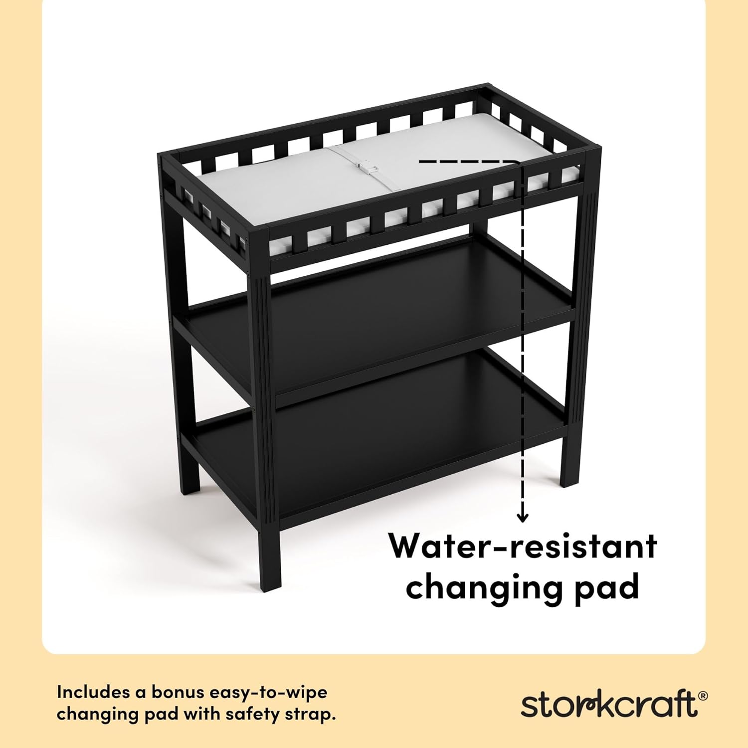 New Storkcraft Morningside Changing Table with Pad (Black) - Kidsy