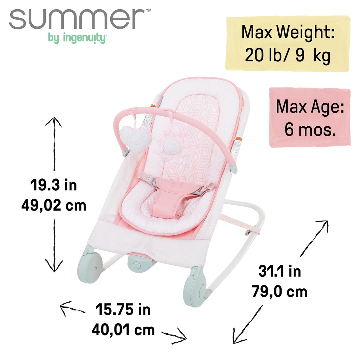 New Summer Infant 2-in-1 Bouncer Rocker Baby Seat (Pink) - Kidsy