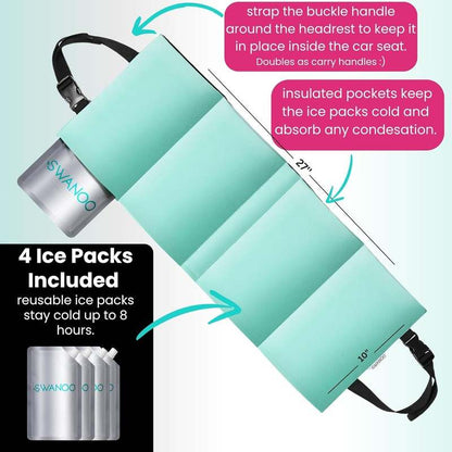 New Swanoo Car Seat and Stroller Cooling Pad with 4 Ice Packs (Turquoise) - Kidsy