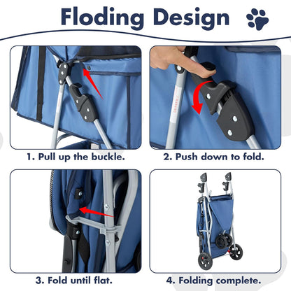 New Sweetcrispy 3 Wheels Pet Stroller for Small Dogs and Cats (Blue) - Kidsy