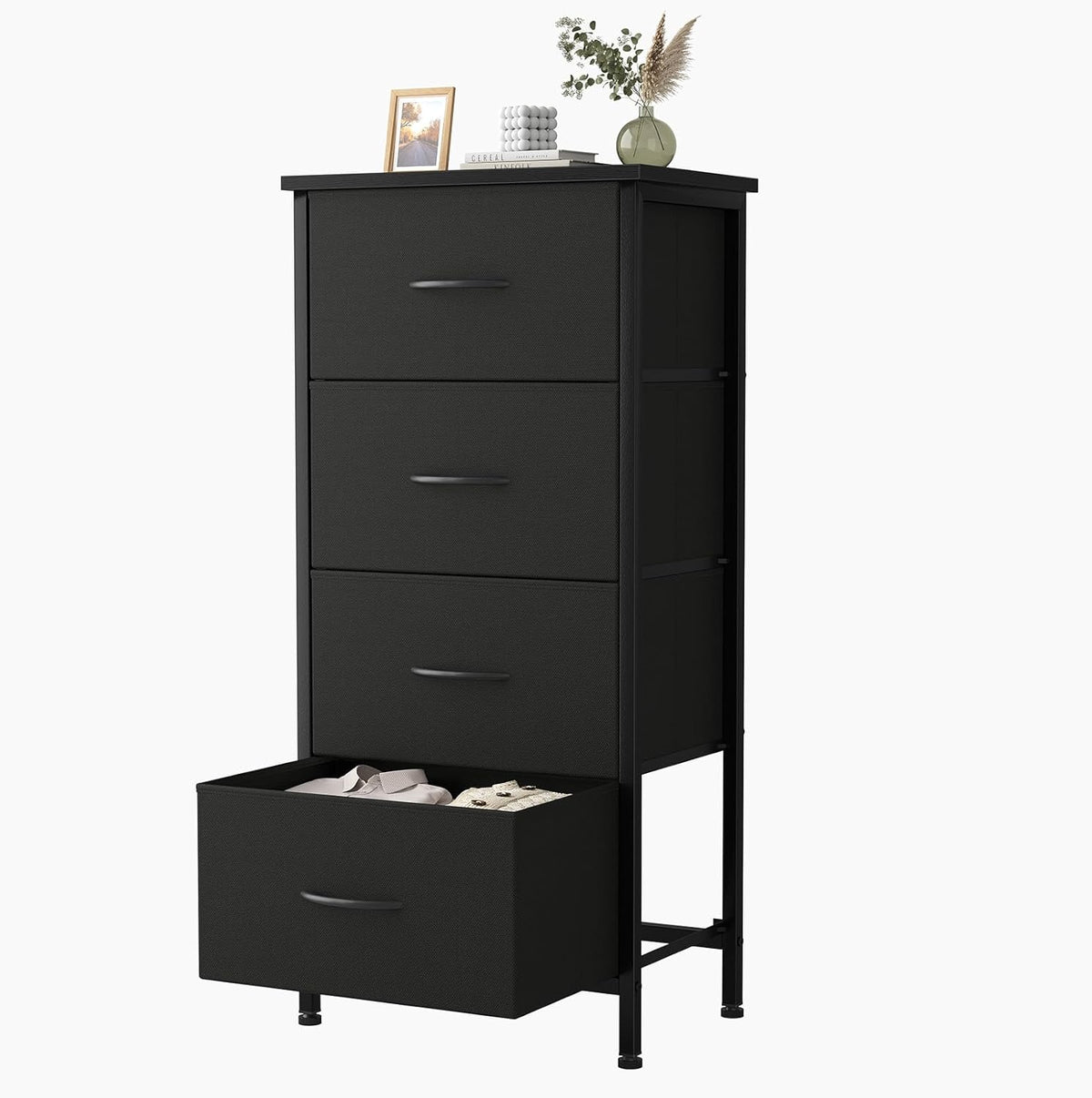 New Sweetcrispy 4 Fabric Drawer Small Dresser (Black - 11.8"D x 17.7"W x 37.5"H) - Kidsy
