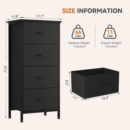 New Sweetcrispy 4 Fabric Drawer Small Dresser (Black - 11.8"D x 17.7"W x 37.5"H) - Kidsy