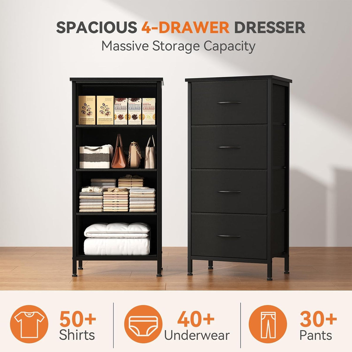 New Sweetcrispy 4 Fabric Drawer Small Dresser (Black - 11.8"D x 17.7"W x 37.5"H) - Kidsy