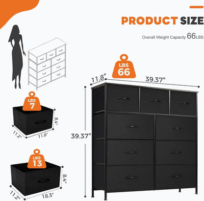 New Sweetcrispy 9-Drawer Fabric Dresser Storage Tower (Classic Black) - Kidsy