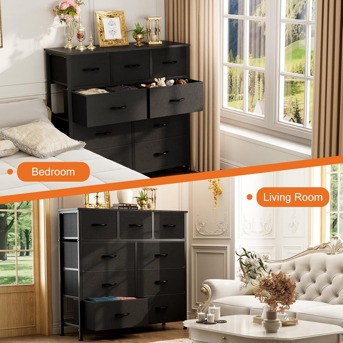 New Sweetcrispy 9-Drawer Fabric Dresser Storage Tower (Classic Black) - Kidsy