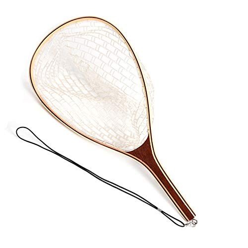 New Tear Drop Fly Fishing Landing Net Wooden Frame Trout Bass Catch and Release Net Soft Rubber Mesh - Kidsy