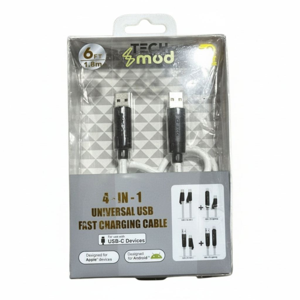 New TECH MOD 4 - in - 1 Universal USB Fast Charging Cable – 6 ft (1.8 m) - Kidsy