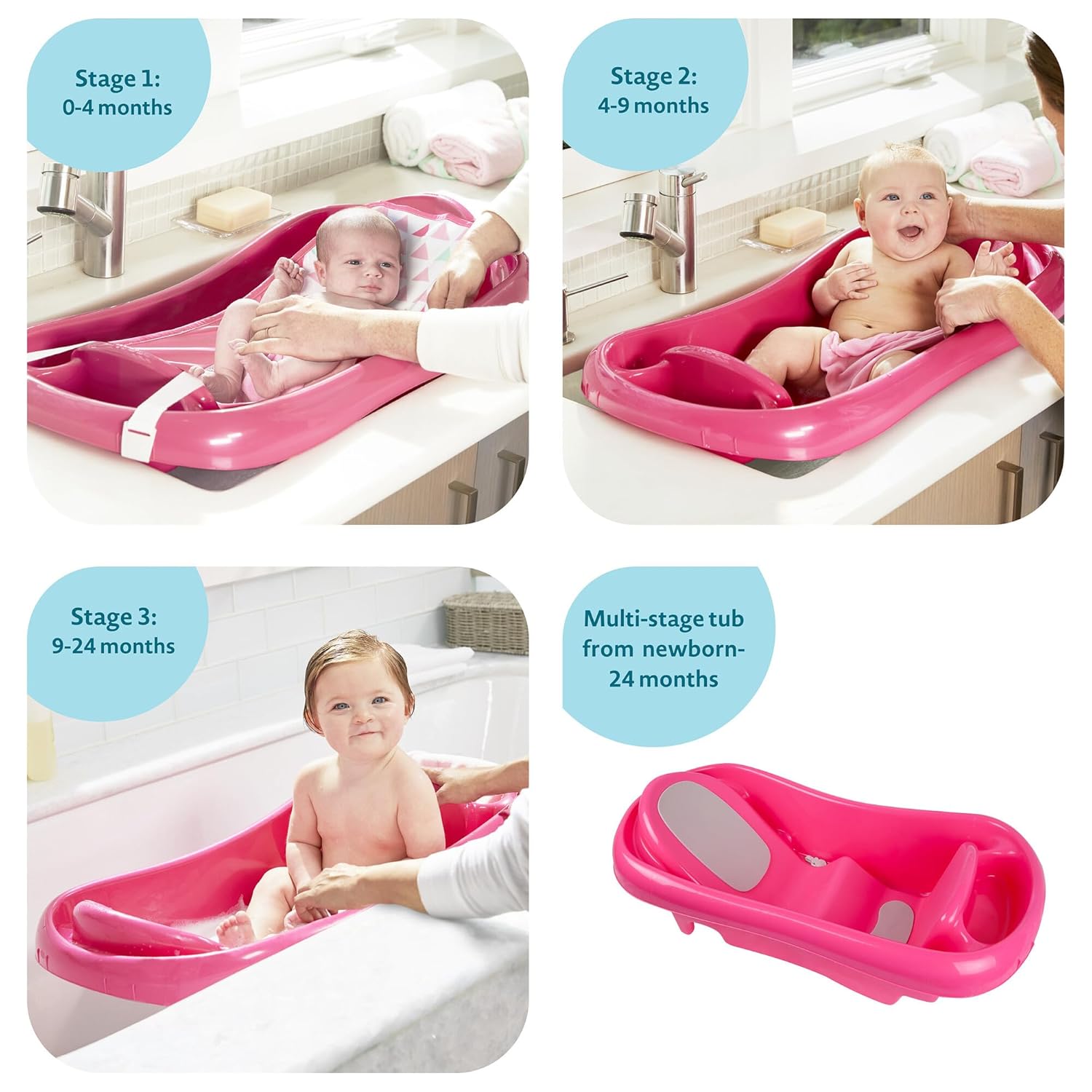 New The First Years Newborn to Toddler 3 - in - 1 Baby Bath Tub (Pink) - Kidsy