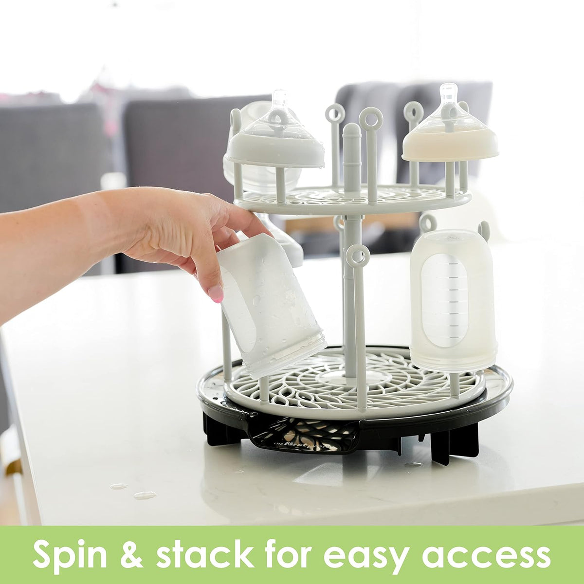 New The First Years Spin Stack Bottle Drying Rack (Black) - Kidsy