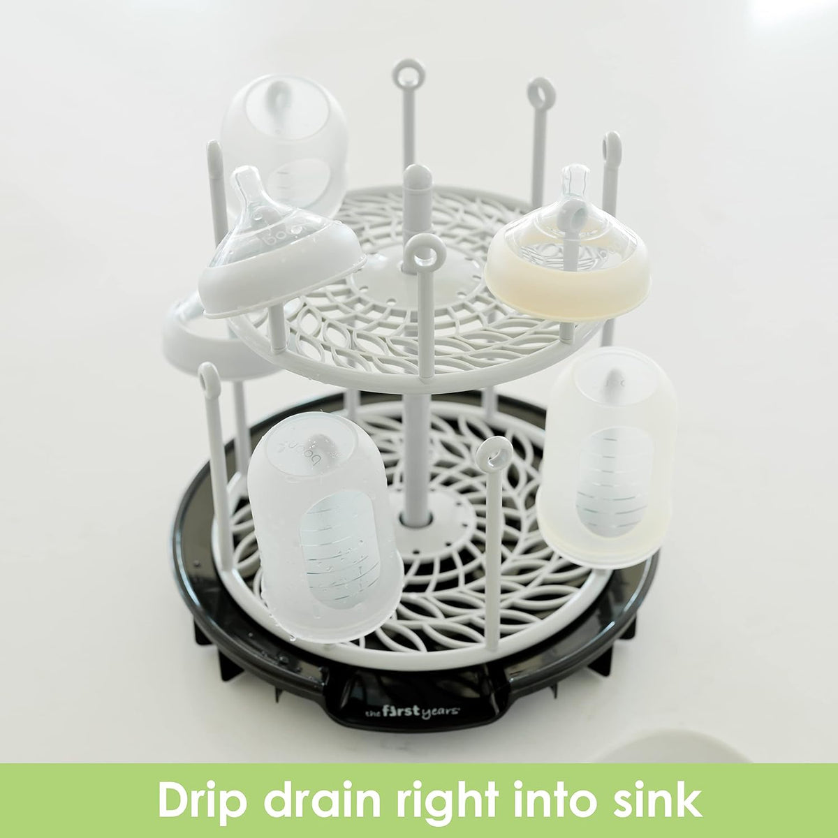 New The First Years Spin Stack Bottle Drying Rack (Black) - Kidsy