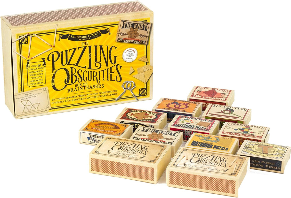 New The Obscurities Box of Brain Teasers | 10 Matchbox Puzzles & 50 Challenges