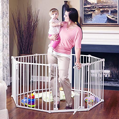 New Toddleroo 3 - in - 1 Metal Play Yard Gate, 199" Wide, 8 Panels (Taupe) - Kidsy