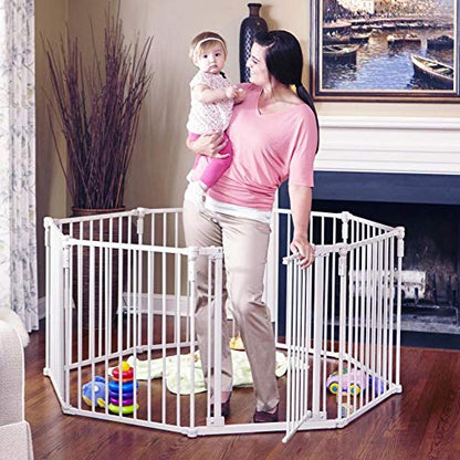 New Toddleroo 3 - in - 1 Metal Play Yard Gate, 199" Wide, 8 Panels (Taupe) - Kidsy