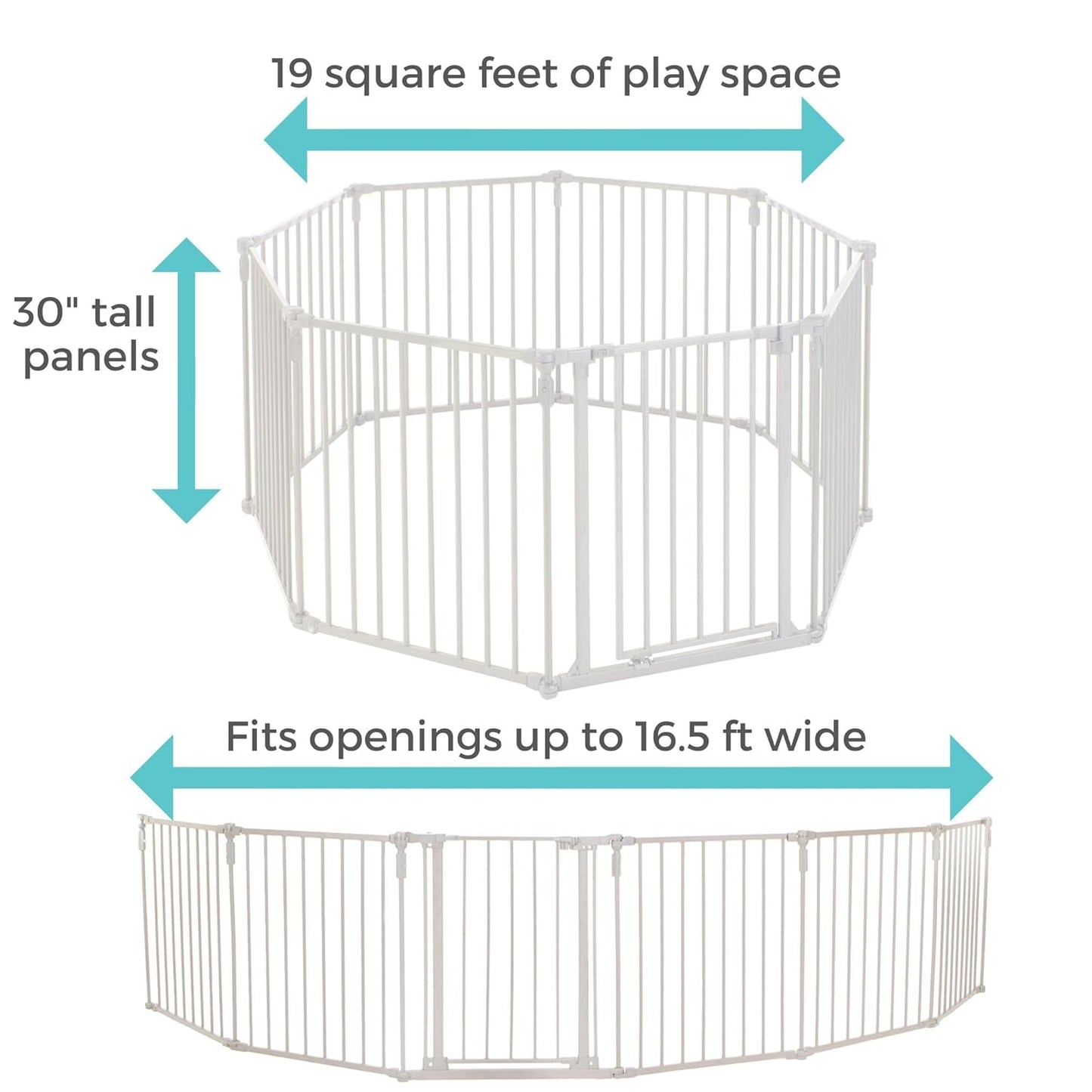 New Toddleroo 3 - in - 1 Metal Play Yard Gate 8 Panels, 199" Wide (Taupe) - Kidsy