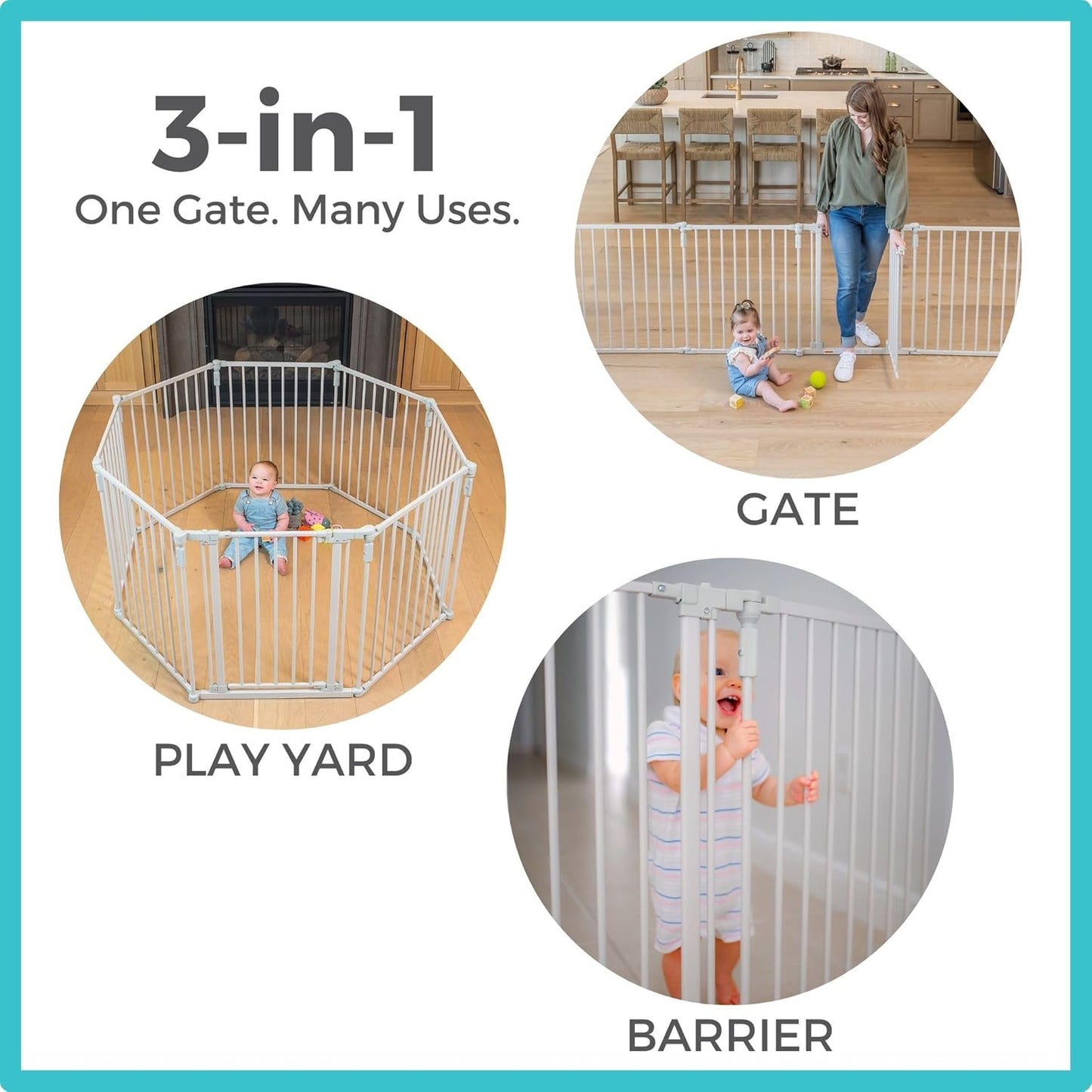 New Toddleroo 3 - in - 1 Metal Play Yard Gate 8 Panels, 199" Wide (Taupe) - Kidsy