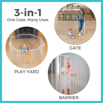 New Toddleroo 3 - in - 1 Metal Play Yard Gate 8 Panels, 199" Wide (Taupe) - Kidsy