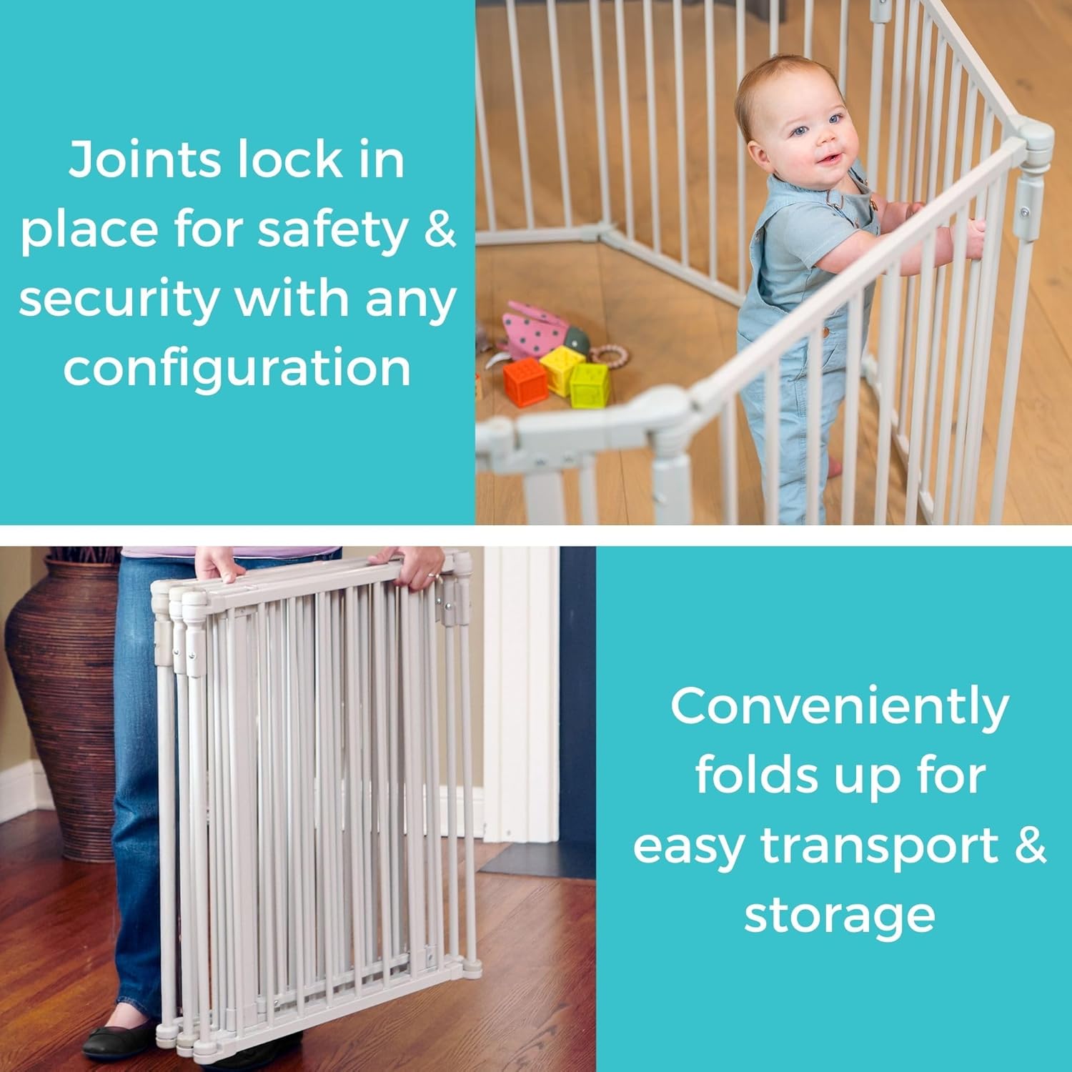 New Toddleroo 3 - in - 1 Metal Play Yard Gate 8 Panels, 199" Wide (Taupe) - Kidsy