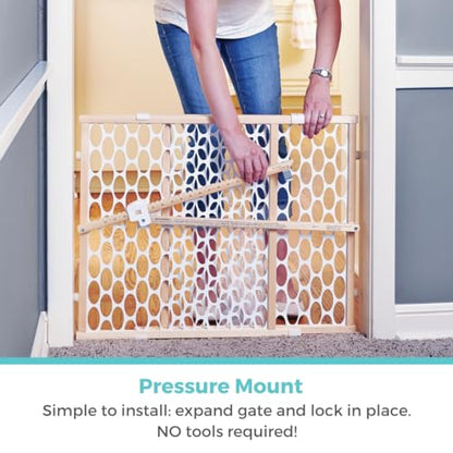 New Toddleroo by North States Quick Fit Oval Mesh Wooden Baby Gate: 26.5" - 42" Wide (Brown - White) - Kidsy