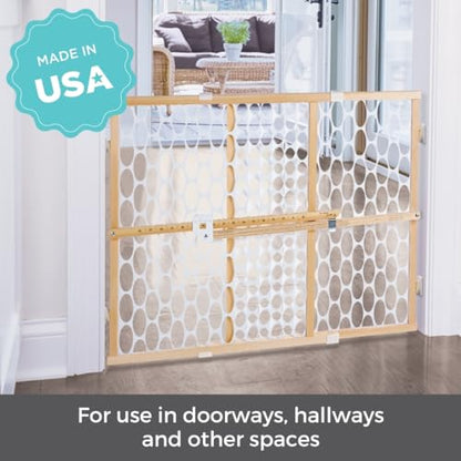 New Toddleroo by North States Quick Fit Oval Mesh Wooden Baby Gate: 26.5" - 42" Wide (Brown - White) - Kidsy