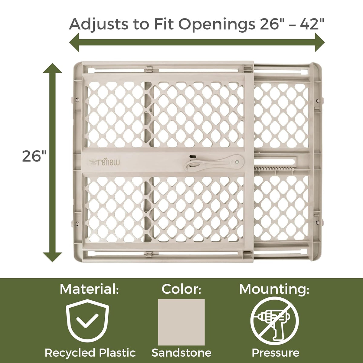 New Toddleroo by North States Renew 100% Recycled Plastic Baby Gate 26" - 42" (Sandstone) - Kidsy