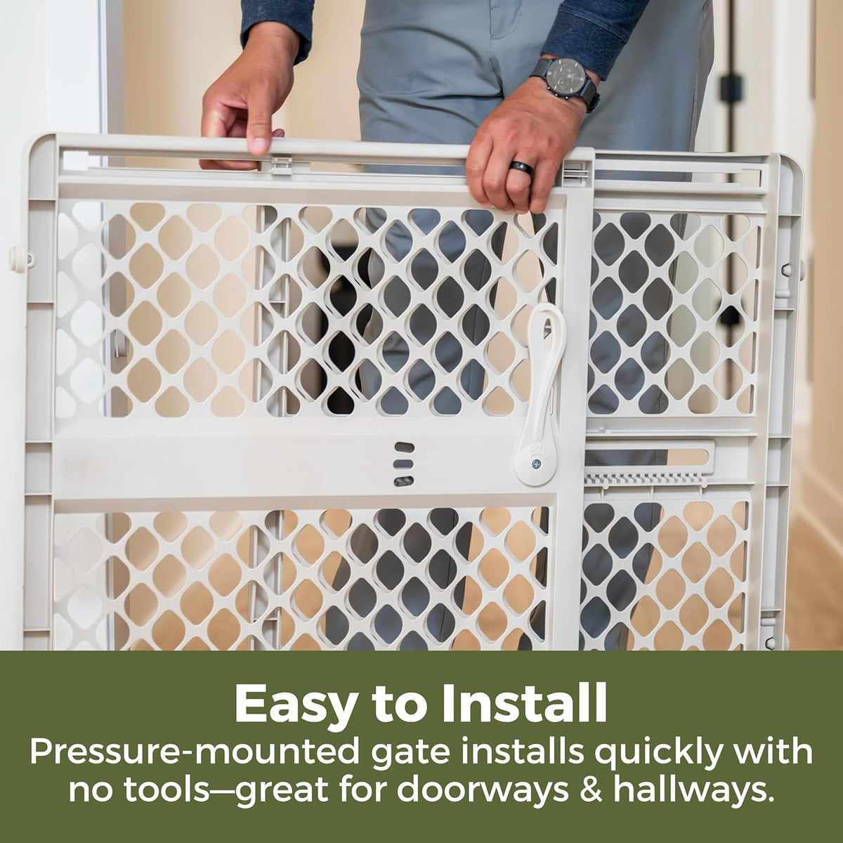 New Toddleroo by North States Renew 100% Recycled Plastic Baby Gate 26" - 42" (Sandstone) - Kidsy