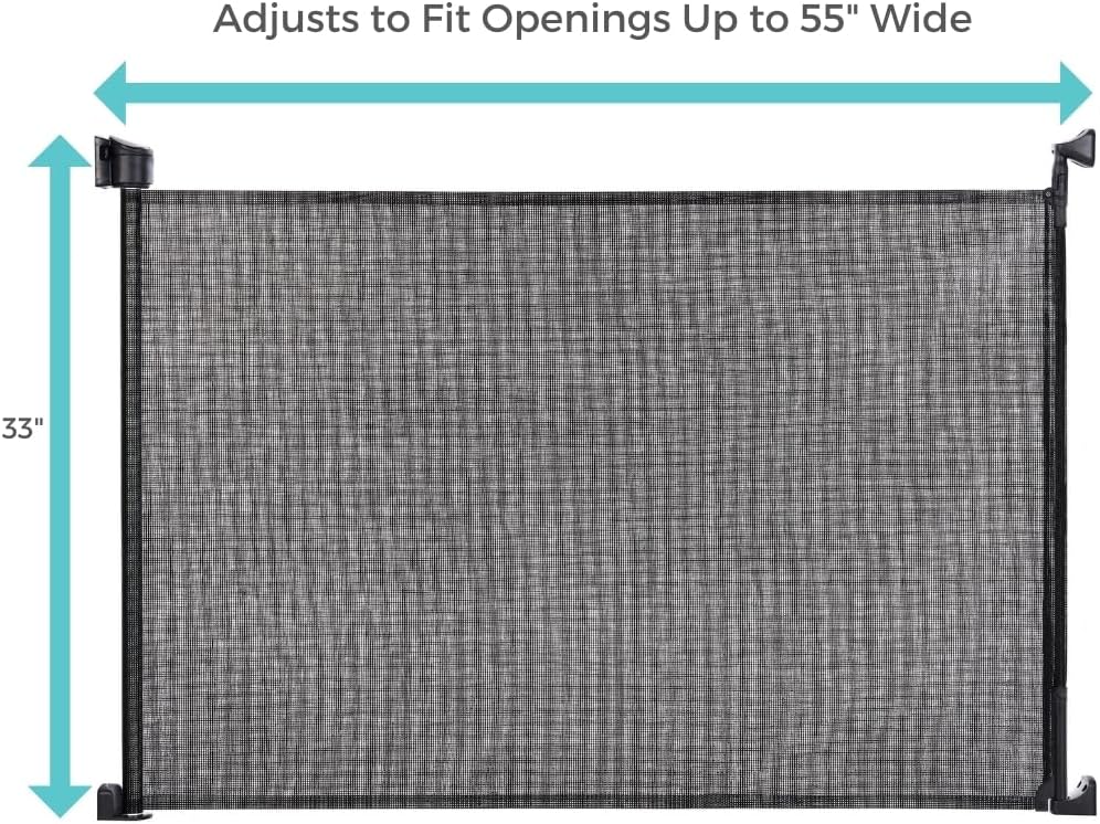 New Toddleroo by North States - Retractable Fit Mesh Baby Gate Extra Wide Up to 55 Inches Wide 33 Inches Tall (Black) - Kidsy