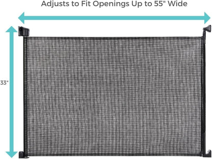 New Toddleroo by North States - Retractable Fit Mesh Baby Gate Extra Wide Up to 55 Inches Wide 33 Inches Tall (Black) - Kidsy