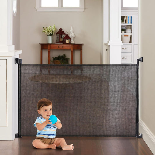 New Toddleroo by North States - Retractable Fit Mesh Baby Gate Extra Wide Up to 55 Inches Wide 33 Inches Tall (Black) - Kidsy