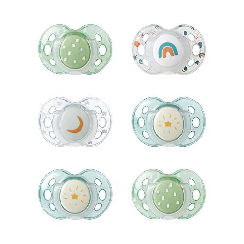 New Tommee Tippee Night Time Soothers (18-36m, Pack of 6 Dummies, Symmetrical Orthodontic Design)