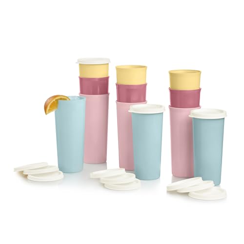 New Tupperware Tumbler Set, 12 Count, Dishwasher Safe and BPA Free (12 Tumblers, 12 Lids, 16 fl oz each) - Kidsy