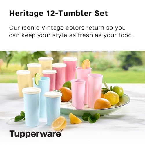 New Tupperware Tumbler Set, 12 Count, Dishwasher Safe and BPA Free (12 Tumblers, 12 Lids, 16 fl oz each) - Kidsy