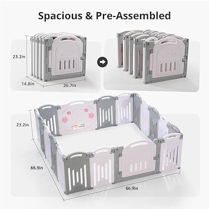 New Uanlauo 18 - Panel Foldable Baby Playpen (Gray/White) - Kidsy
