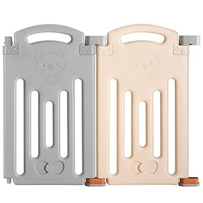 New Uanlauo Foldable Baby Playpen – 2 - Panel Extension with Safety Gate (Gray) - Kidsy