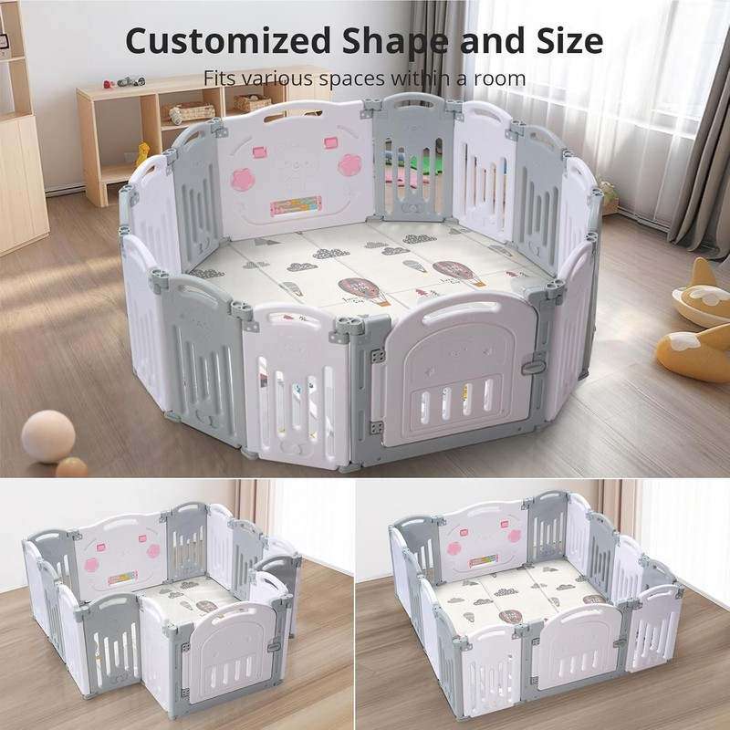 New UANLAUO Foldable Baby Playpen 2 Panels Expandable Baby Fence Gate (Gray+White | 24.4 x 1.4 x 23.2 inches) - Kidsy