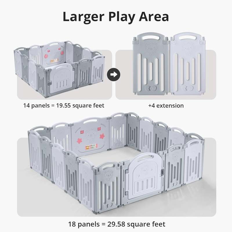 New UANLAUO Foldable Baby Playpen 2 Panels Expandable Baby Fence Gate (Gray+White | 24.4 x 1.4 x 23.2 inches) - Kidsy