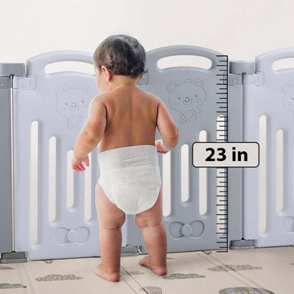 New UANLAUO Foldable Baby Playpen 2 Panels Expandable Baby Fence Gate (Gray+White | 24.4 x 1.4 x 23.2 inches) - Kidsy
