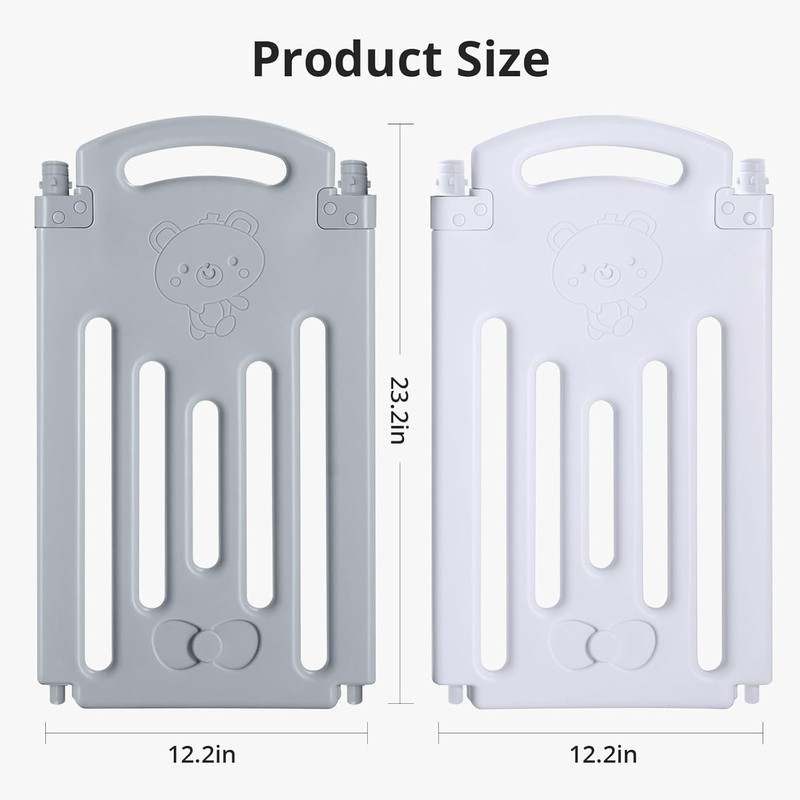 New UANLAUO Foldable Baby Playpen 2 Panels Expandable Baby Fence Gate (Gray+White | 24.4 x 1.4 x 23.2 inches) - Kidsy