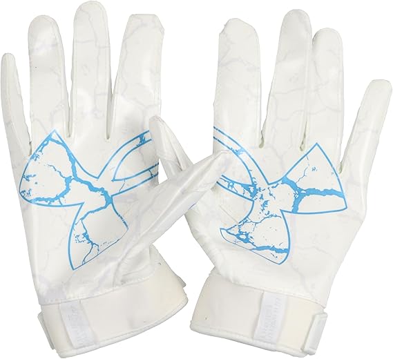 New Under Armour Men's F9 Nitro Novelty Football Gloves, (100) White/Distant Gray/Metallic Capri, Small - Kidsy