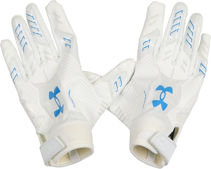 New Under Armour Mens F9 Nitro Novelty Football Gloves (Distant Gray/Metallic Capri) - Kidsy
