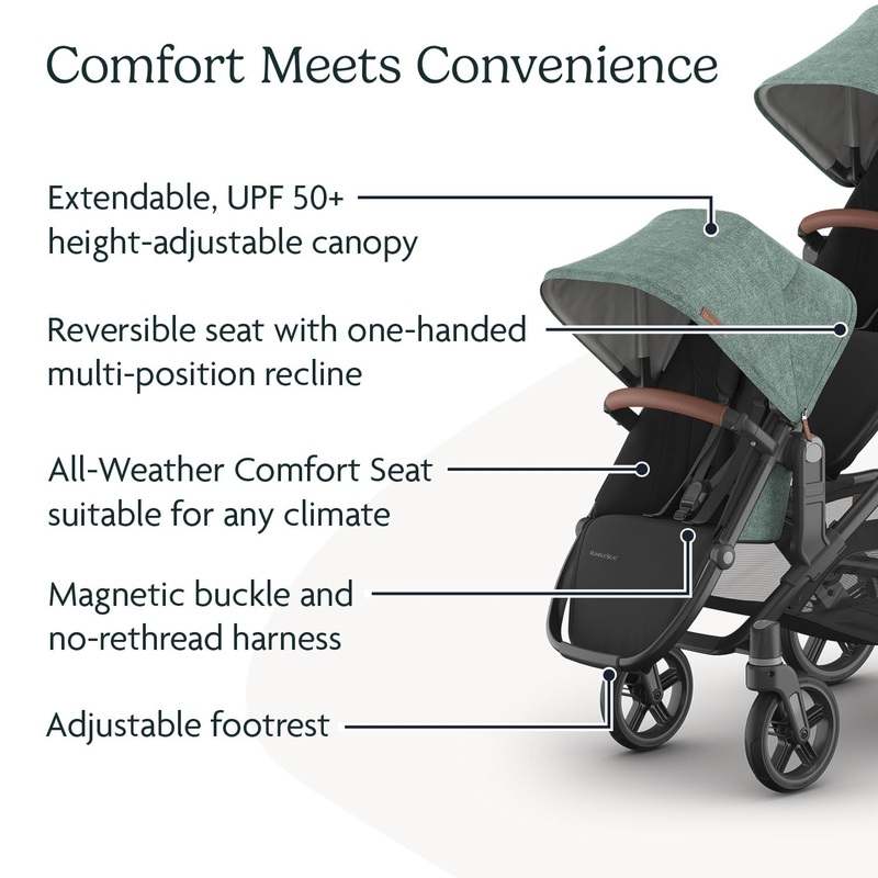 New UPPAbaby RumbleSeat V3 Second Lower Seat - Gwen (Green Mélange/Carbon Frame/Saddle Leather) - Kidsy