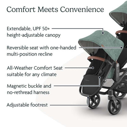 New UPPAbaby RumbleSeat V3 Second Lower Seat - Gwen (Green Mélange/Carbon Frame/Saddle Leather) - Kidsy