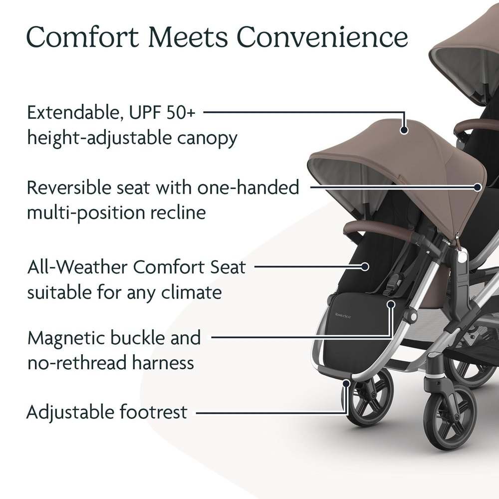 New UPPAbaby RumbleSeat V3 Second Lower Seat - Theo (Dark Taupe/Silver Frame/Chestnut Leather) - Kidsy