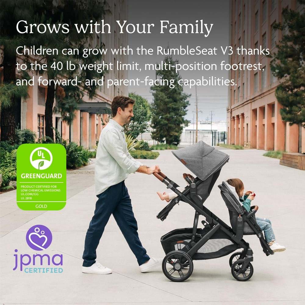 New UPPAbaby RumbleSeat V3 Second Lower Seat - Theo (Dark Taupe/Silver Frame/Chestnut Leather) - Kidsy