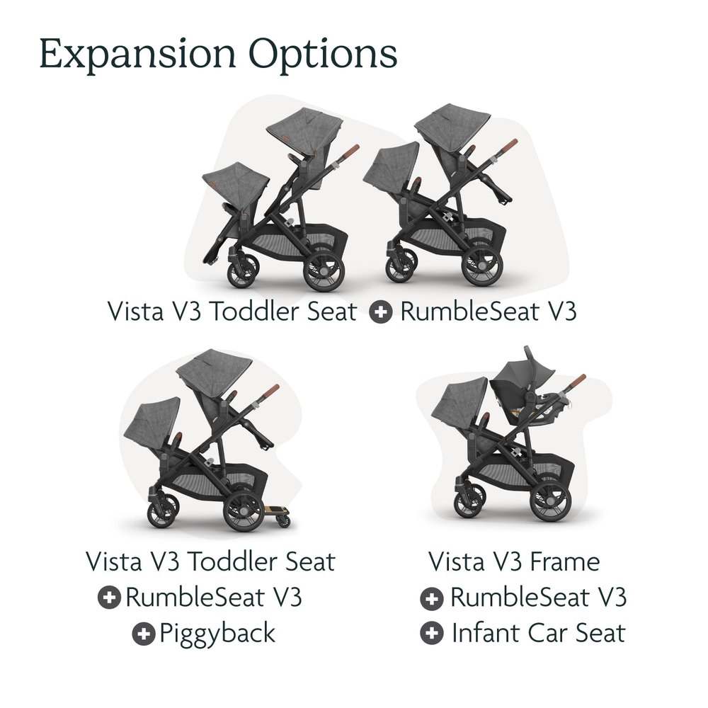 New UPPAbaby RumbleSeat V3 Second Lower Seat - Theo (Dark Taupe/Silver Frame/Chestnut Leather) - Kidsy