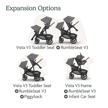New UPPAbaby RumbleSeat V3 Second Lower Seat - Theo (Dark Taupe/Silver Frame/Chestnut Leather) - Kidsy